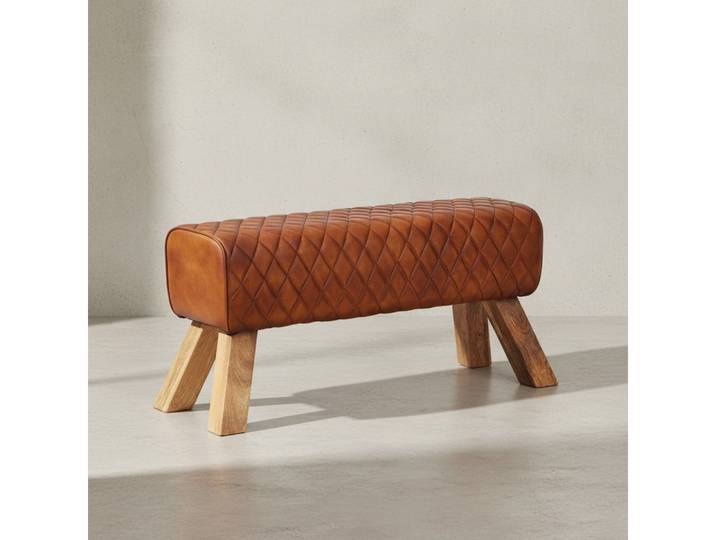 KADIMA DESIGN Sitzbank Stilvolle Echtleder-Sitzmöbel aus massivem Mango Holz