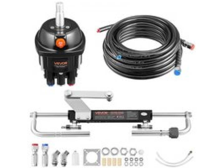 VEVOR Hydraulisches Außenborder-Lenkset, 70kW (90 PS), Bootshydrauliklenksystem, mit 6,9 MPa Steuerpumpe, Zweiwege-Sperrzylinder & 7,3 m langen hochfesten Schläuchen, für Einzelsteuerstand, Einzelmotor