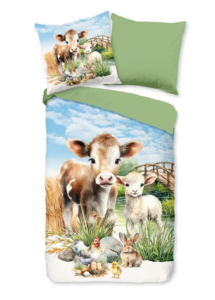 Pure Kinderdekbedovertrek Farm - Multicolour/Groen - 135 x 200 cm - 100% Polyester