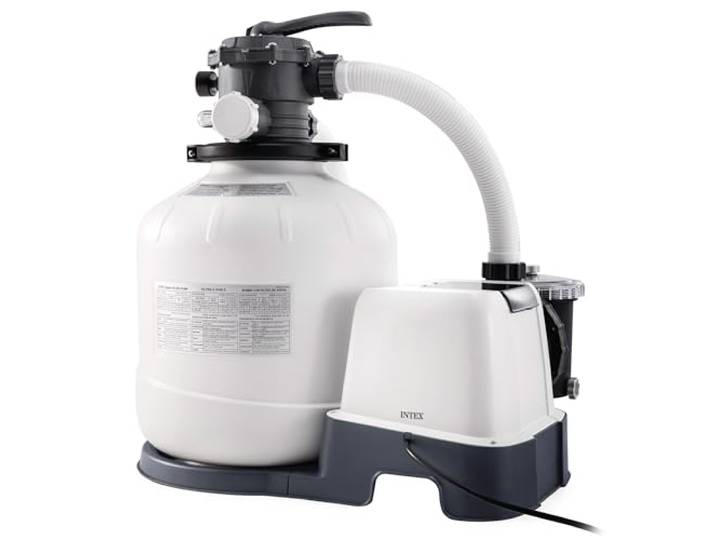 Intex 26680 – Sandfilterpumpe Krystal Clear mit Salzwassersystem, Wasserfluss 10000 L/h, Systemfluss 8000 L/h, für Pools bis maximal 56800 L, Kunststoff, Weiß