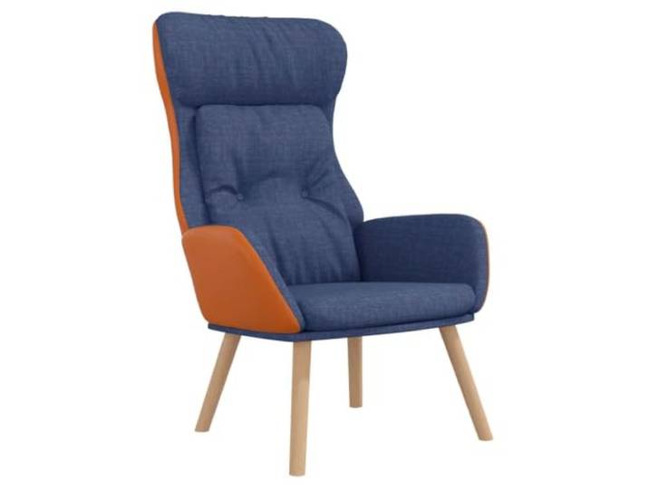 Relaxsessel Blau aus Stoff und PVC, Metallrahmen, Holz Dicke Polsterung, Armlehnen, stabile Konstruktion, pflegeleicht, modernes Design