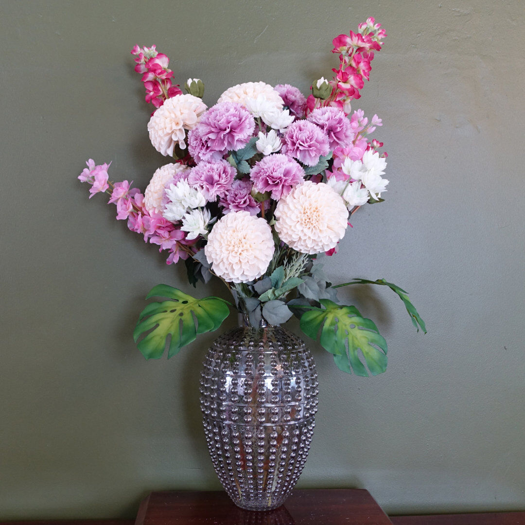 Leaf Silk Artificial Arrangement in Vase Pink 75cm H X 50cm W X 50cm D