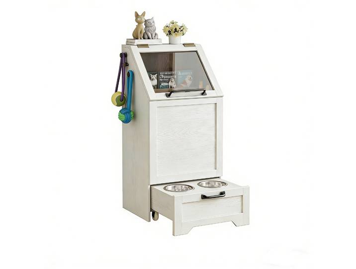 Station d'alimentation pour chien avec rangement, station d'alimentation pour animaux de compagnie avec bols surélevés, armoire de rangement pour nourriture pour chien avec support pour l'alimentation