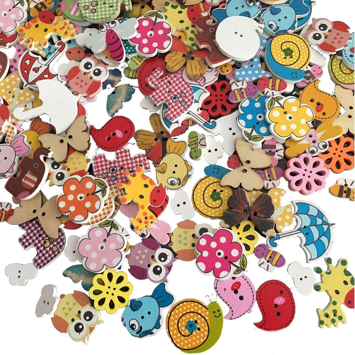 100 stuks Houten Knopen met Dieren Vormpjes - Handgemaakte Decoratie - Multicolor