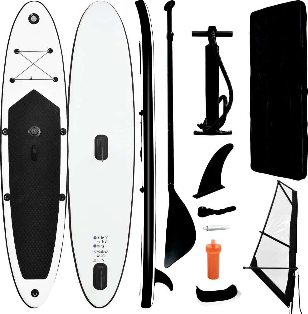 The Living Store Aufblasbares Stand-Up-Paddleboard Set mit Segel Schwarz Weiß
