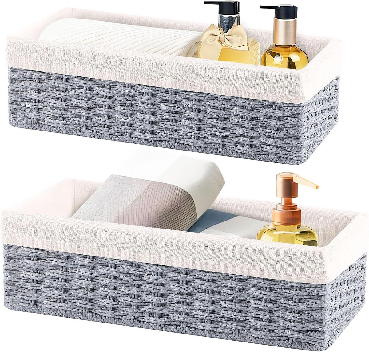 Set van 2 handgemaakte grijze wicker opbergmanden voor badkamer en decoratie