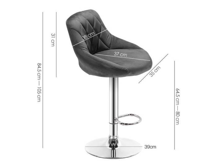 Lot de 2 tabourets de bar réglables YOS - Gris Foncé - Pieds métal chromé - Hauteur 84-105 cm - Velours