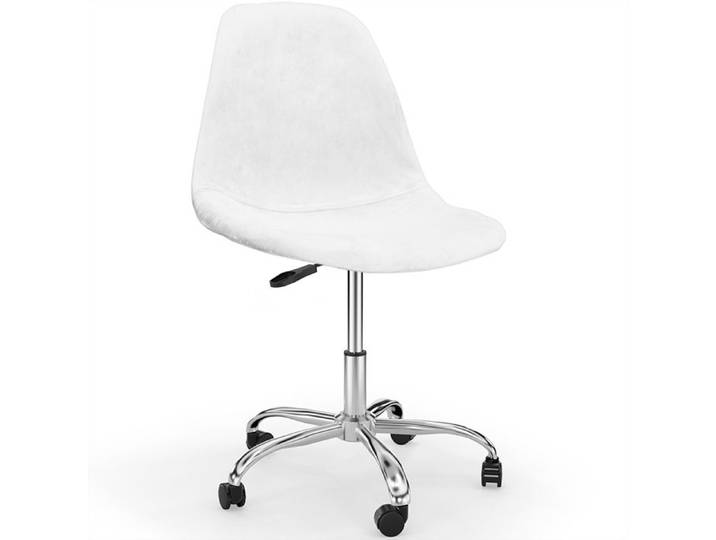 Chaise de bureau pivotante avec roulettes – Revêtement en velours – Pieds en acier - Brielle Blanc