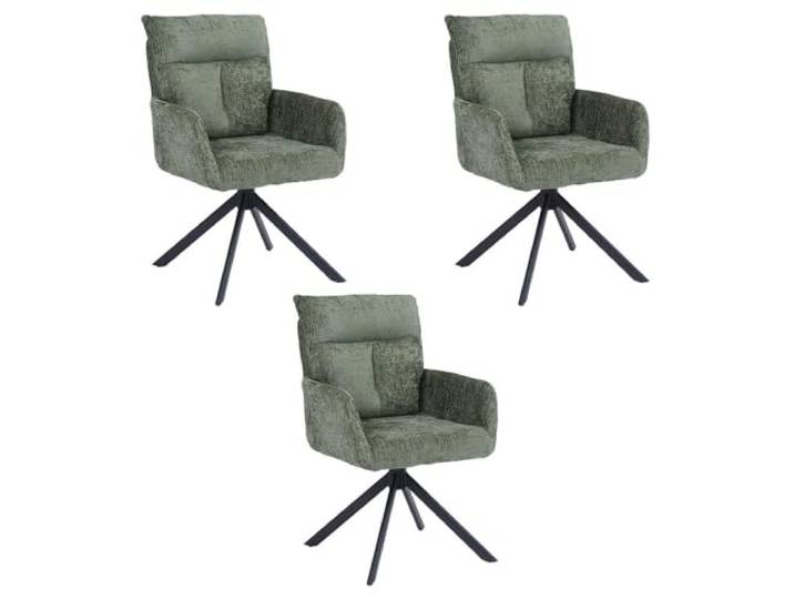 Home Deluxe Esszimmerstuhl mit Armlehne Aluna Chenille - 3er Set Grün I Küchenstuhl, Polsterstuhl, Designstuhl, Armlehnstuhl, Armlehne, Lehne, Gepolstert, Edel, Modern, Retro, Hochwertig, Weich,