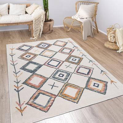 Paco Home Ethnic Design Area Rug in Beige Cream with colorful Boho Pattern
