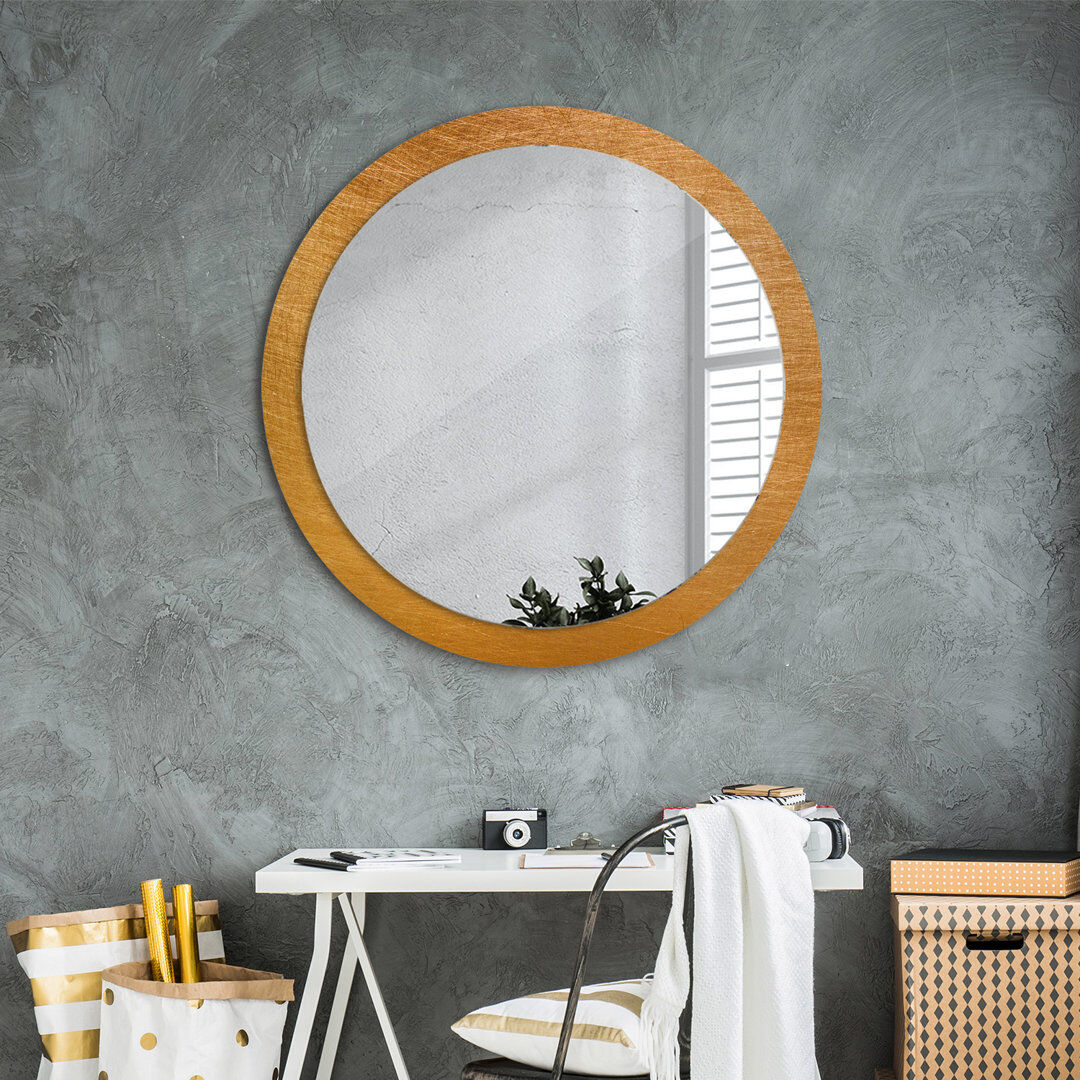 East Urban Home Huldar Glass Flat Mirror Golden Metal Surface 70cm H x 70cm W