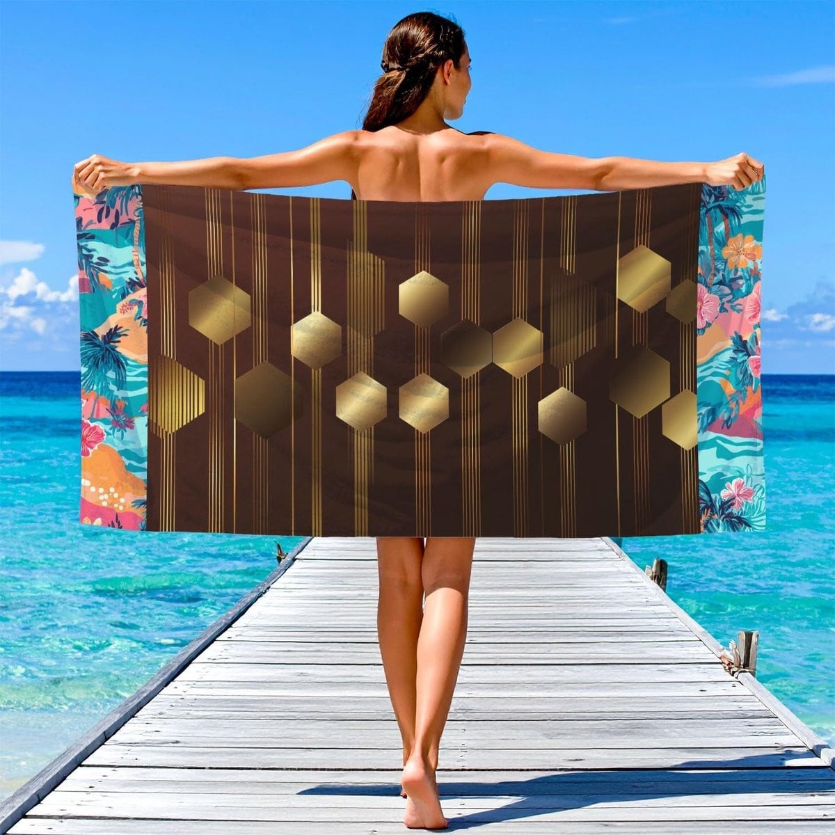 Zandbestendig strandlaken met abstracte strepen - 170 x 90 cm