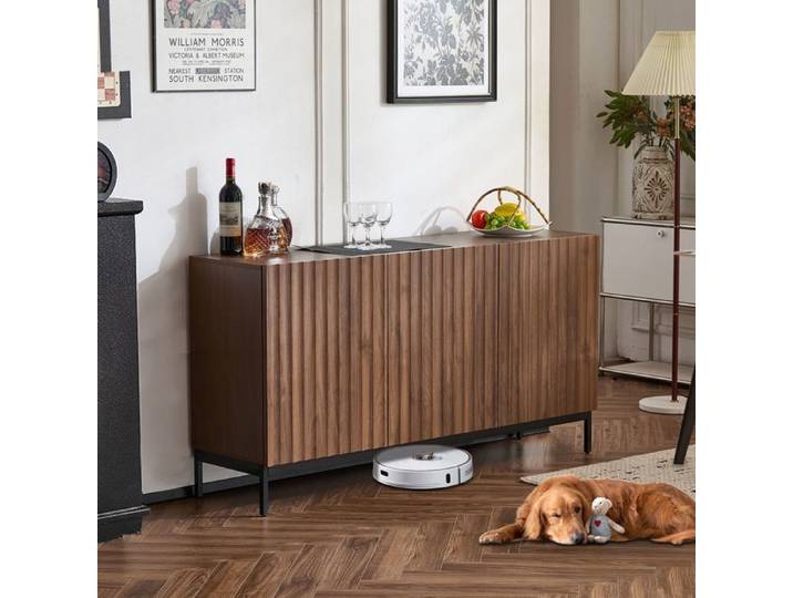 Buffet - GUTENT - 150x40x80 cm - 3 portes - étagères réglables - aspect bois