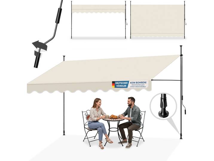 Klemmmarkise mit Handkurbel, höhenverstellbar - 400 x 180 cm, beige