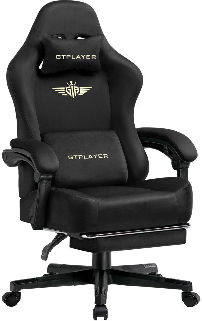 GTPLAYER GAMING CHAIR Adjustable Reclining Ergonomic Swiveling PC & Racing Game Chair Black 125cm H X 53cm W X 54cm D