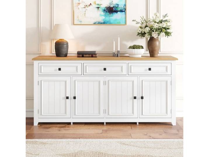 Buffet - DREAMMESPACE - Moderne et simple - 4 portes - 3 tiroirs - MDF Blanc