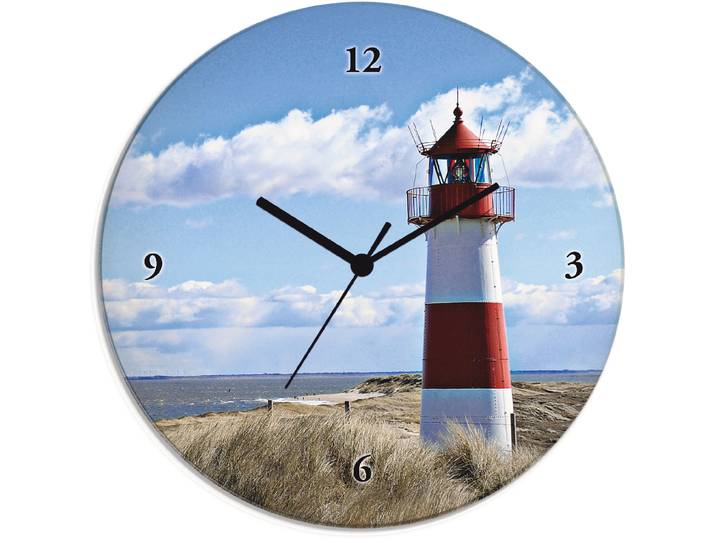 Wanduhr ARTLAND Leuchtturm Sylt , blau, T:1,8cm, Wanduhren, Wanduhr, wahlweise mit Quarz- oder Funkuhrwerk, lautlos ohne Tickgeräusche