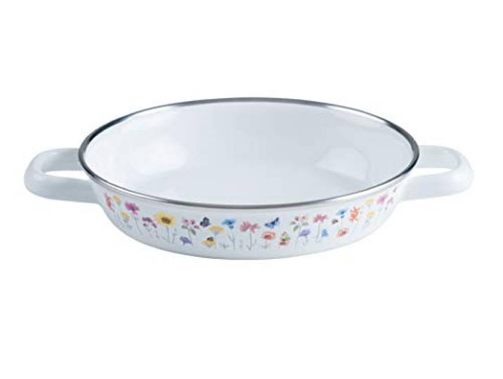Riess, 0044-070, Eier- und Servierpfanne Ø 10cm, FLORA, Weiß, Emaille, Vol. (rec.): 0,7 Liter, Made in Österreich, LBH: 26,1x19,8x4,1cm, 0,712kg, Eierpfanne, Emailliert, Kratzfest, Ofenfest