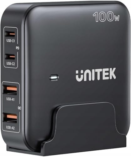 Unitek GaN Desktop Oplader 100W met 2x USB-C en 2x USB-A - Zwart