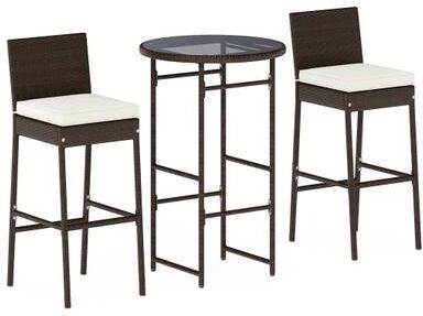 Costway 3 Piece Outdoor Bar Set Patio Heavy-Duty Metal Barstool and Table Set-White