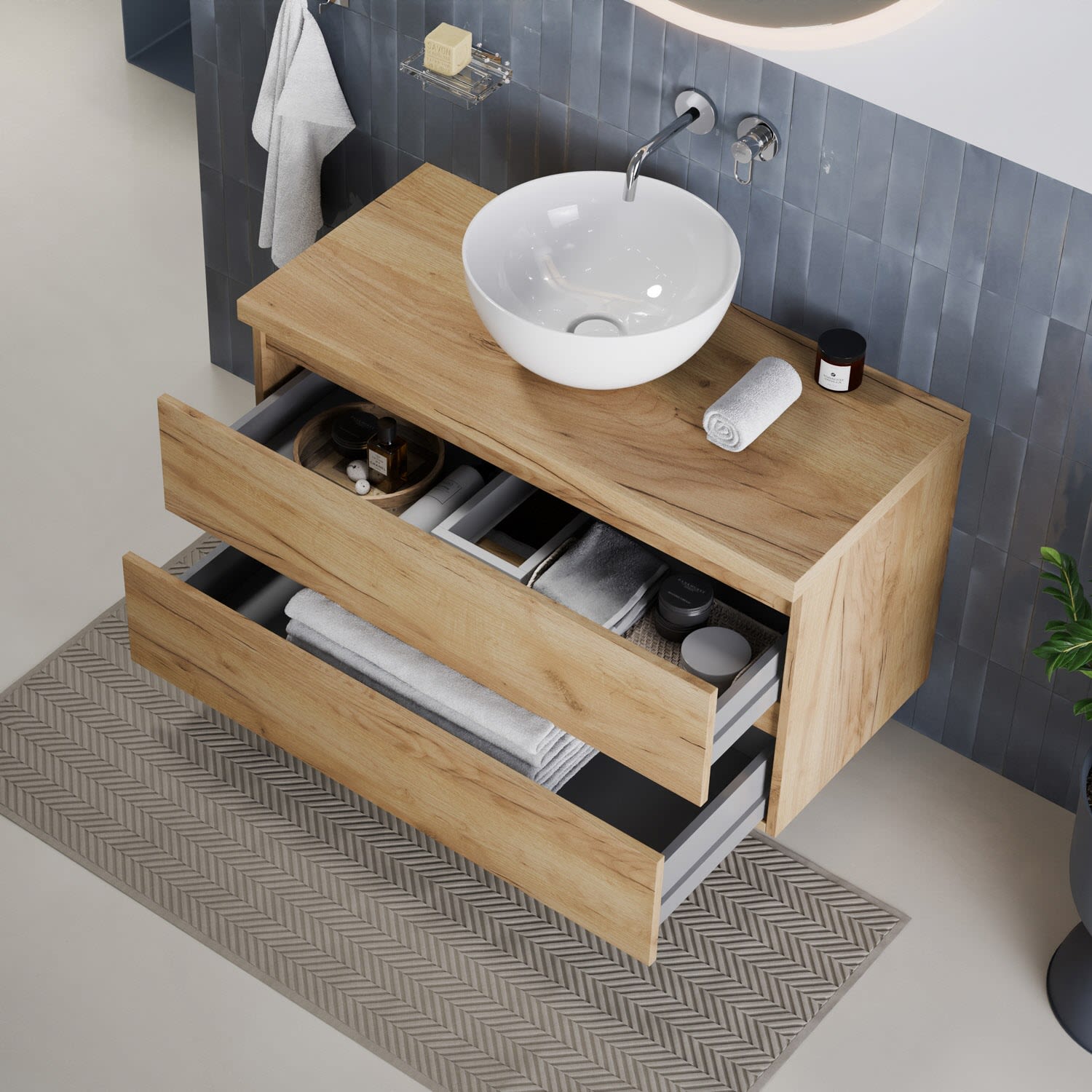 pianura Stella Waschtischunterschrank 80,5 cm mit Aufsatzwaschtisch Emma, Badmöbel, P80039CW+ADP-CW+62KW-SET,