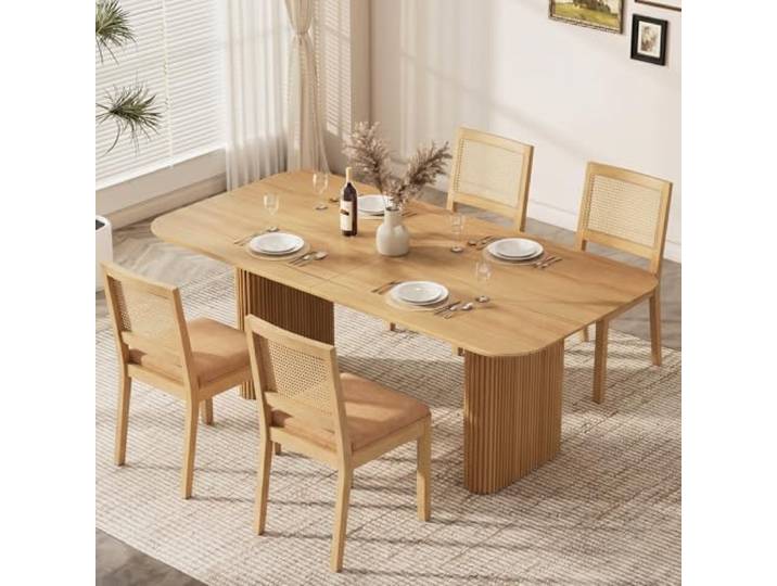 SoarTalent 4er Set Esszimmerstühle Rattan Eckrücken, Braun Im französischen Landhausstil, mit eckiger, handgeflochtener Rattan-Rückenlehne. Massivholzbeine sorgen für sicheren Stand