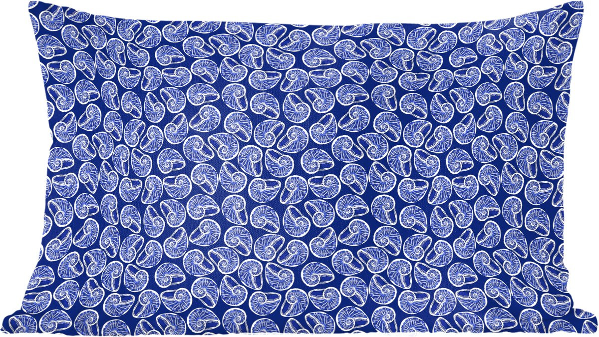 Sierkussen met kust-, zee- en schelpmotief in blauw, 60 x 40 cm