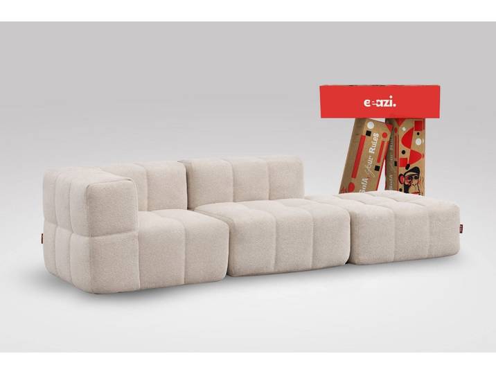 3-tlg. Modulsofa Beige – 1 Eckteil, 1 Mittelteil, 1 Hocker