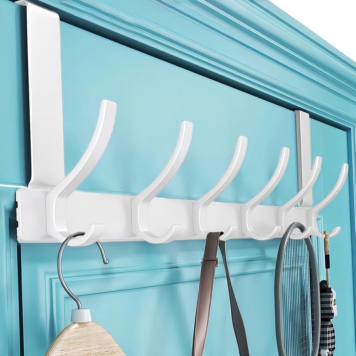 Wit Deurkapstok met 6 Haken voor de Badkamer, Slaapkamer, Keuken of Hal