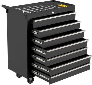 Garvee 7-Drawer Portable Tool Storage Cart, Rolling Tool Chest Cabinet, Lockable Toolbox Organizer, Black
