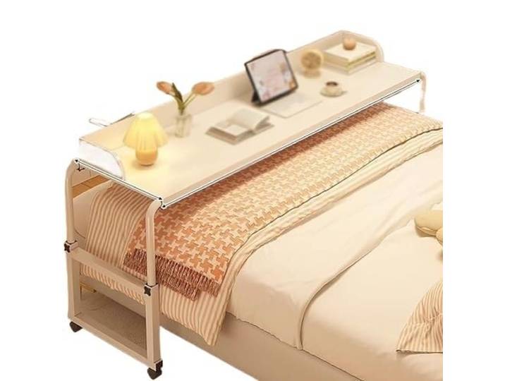 UMEXIDRA Dichtebrett und Betttisch aus Stahl mit Rollen Weiß, mehrere Größen: mobiler Arbeitsplatz for Zuhause und Büro(With-baffle：120cm/47.2in)