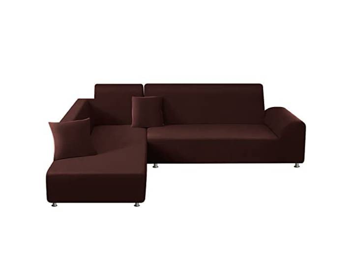 Suixtil Zweiteiliger Sofauberwurf mit Zwei Kissenbezuge waschbarer Rutschfester Couchschoner gegen Flecken und Haustiere Mobelschutz(Braun,3 Sitzer+4 Sitzer)