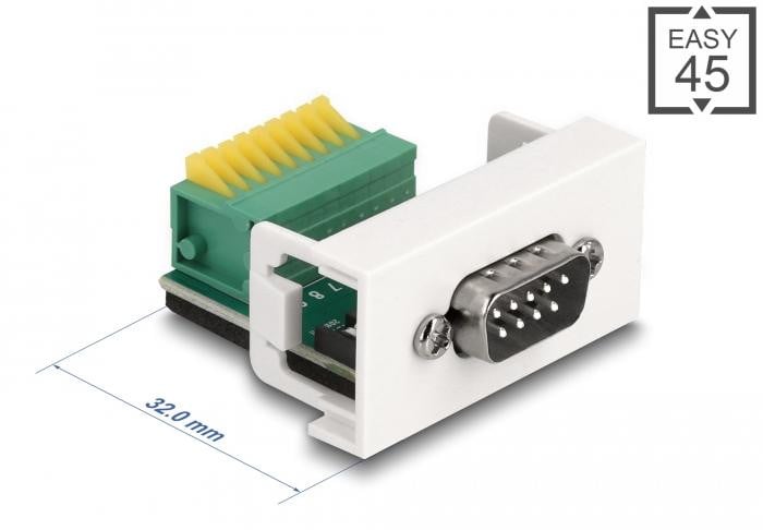 Delock Easy 45 module D-Sub 9-polige connector naar 9-polige schroefklemmenblok, 22,5 x 45 mm