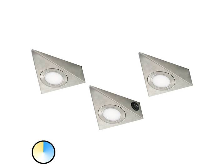 Evotec Dreieckige LED-Unterbauleuchte CS, 3er Set CS, alu / grau / zink, für Wohn- / Esszimmer, Aluminium, Modern
