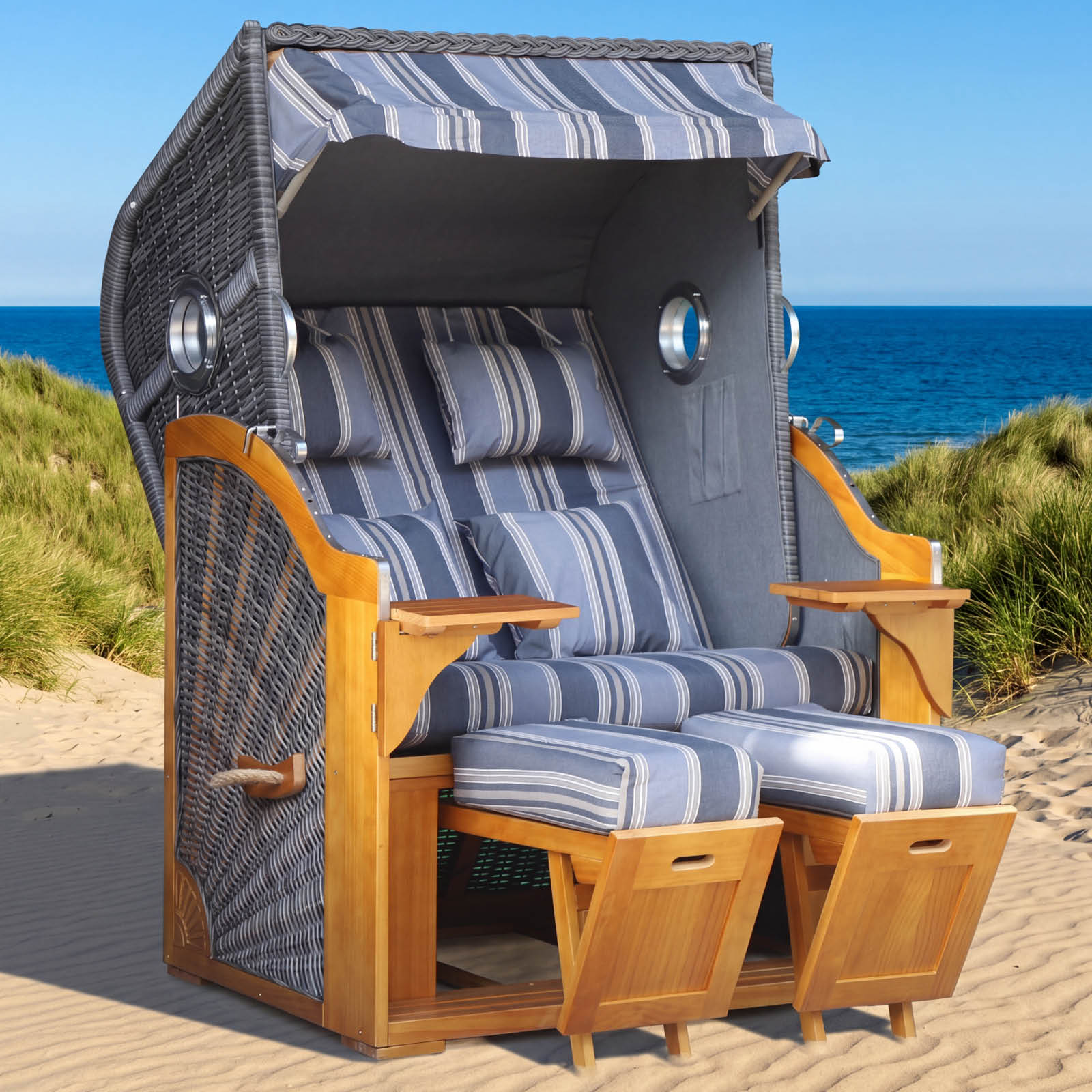 Brast Strandkorb OCEAN VIEW Prestige grau / blau / beige gestreift