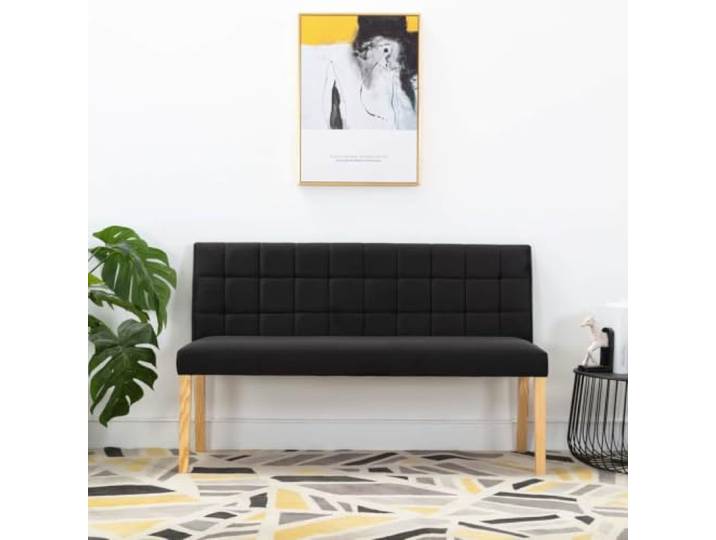 LPERTGFHU Sitzbank 140 cm Schwarz Samt gepolstert mit Rückenlehne und Stepp-Design für Flur und Wohnzimmer