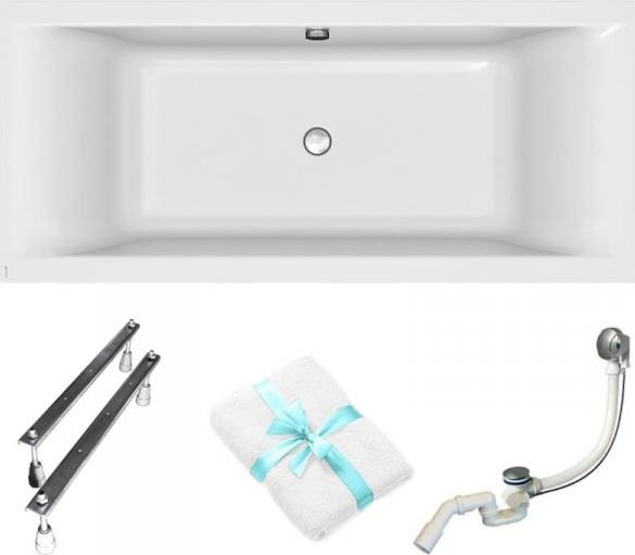 Cersanit | Badewanne - Rechteckige Badewanne Larga Slim - 180x80cm - Ergonomische Rückenlehne - Mit Siphon Und Füßen