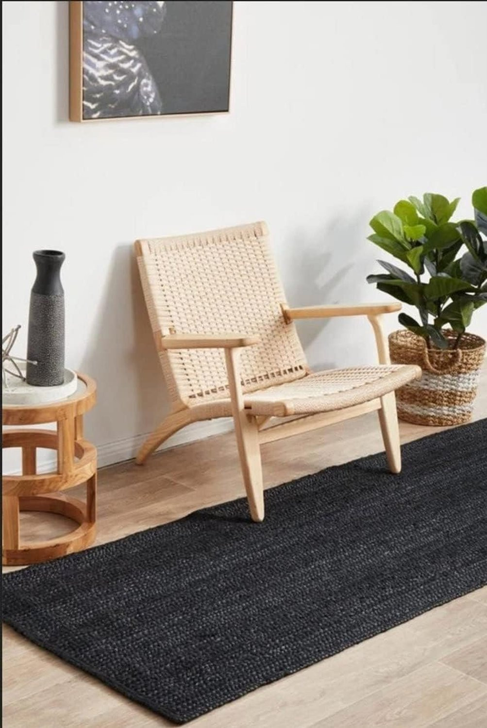 Handgemaakt handgeweven jute tapijt zwart voor woonkamer en slaapkamer