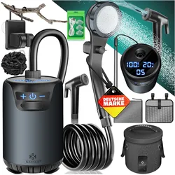KESSER® Campingdusche Solardusche mit Pumpe & wiederaufladbarem Akku 8000mAh Mobile Dusche   Camping Dusche Set inkl. einstellbarem Duschkopf, 2m Schlauch, Sprühpistole & Halterung