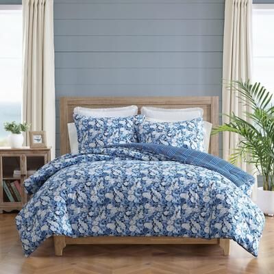 Laura Ashley Sweet Memories Cotton Reversible Blue Comforter Set