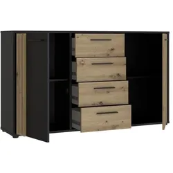 Aucune, Kommode + Sideboard, CARDIGAN-Sideboard 2 Türen, 4 Schubladen – Artisan-Eiche und schwarzes Dekor