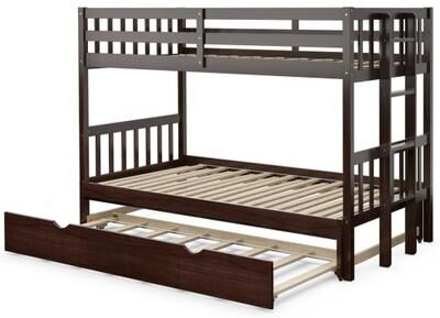 Costway Twin Pull-Out Bunk Bed with Trundle Wooden Ladder-Espresso