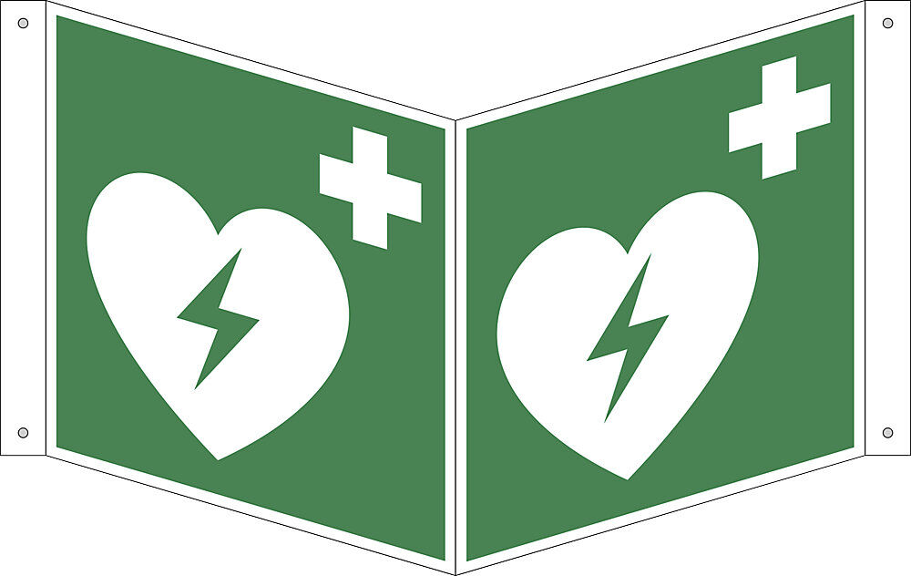 kaiserkraft Rettungszeichen, Automatisierter externer Defibrillator, VE 10 Stk, Kunststoff, Nasenschild, 200 x 200 mm