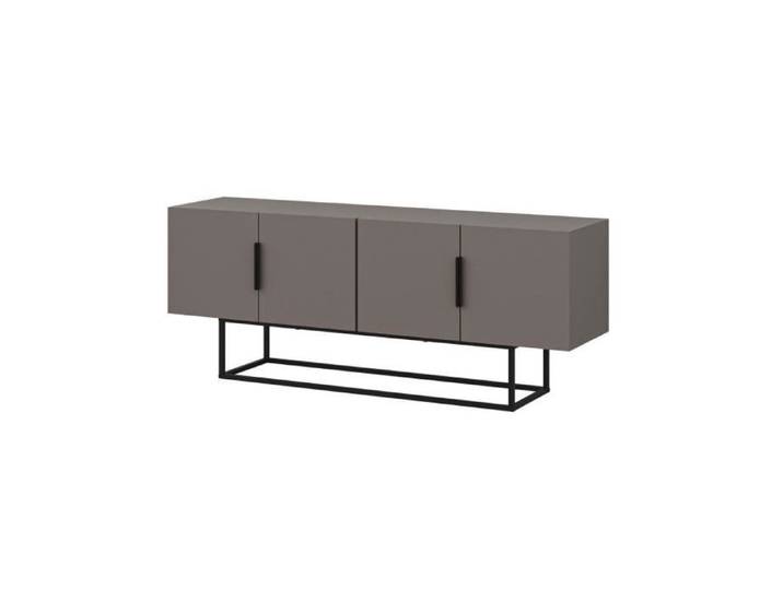 CALICOSY - Meuble TV 4 Portes et Pieds en Métal L140 cm - Titan - Marron