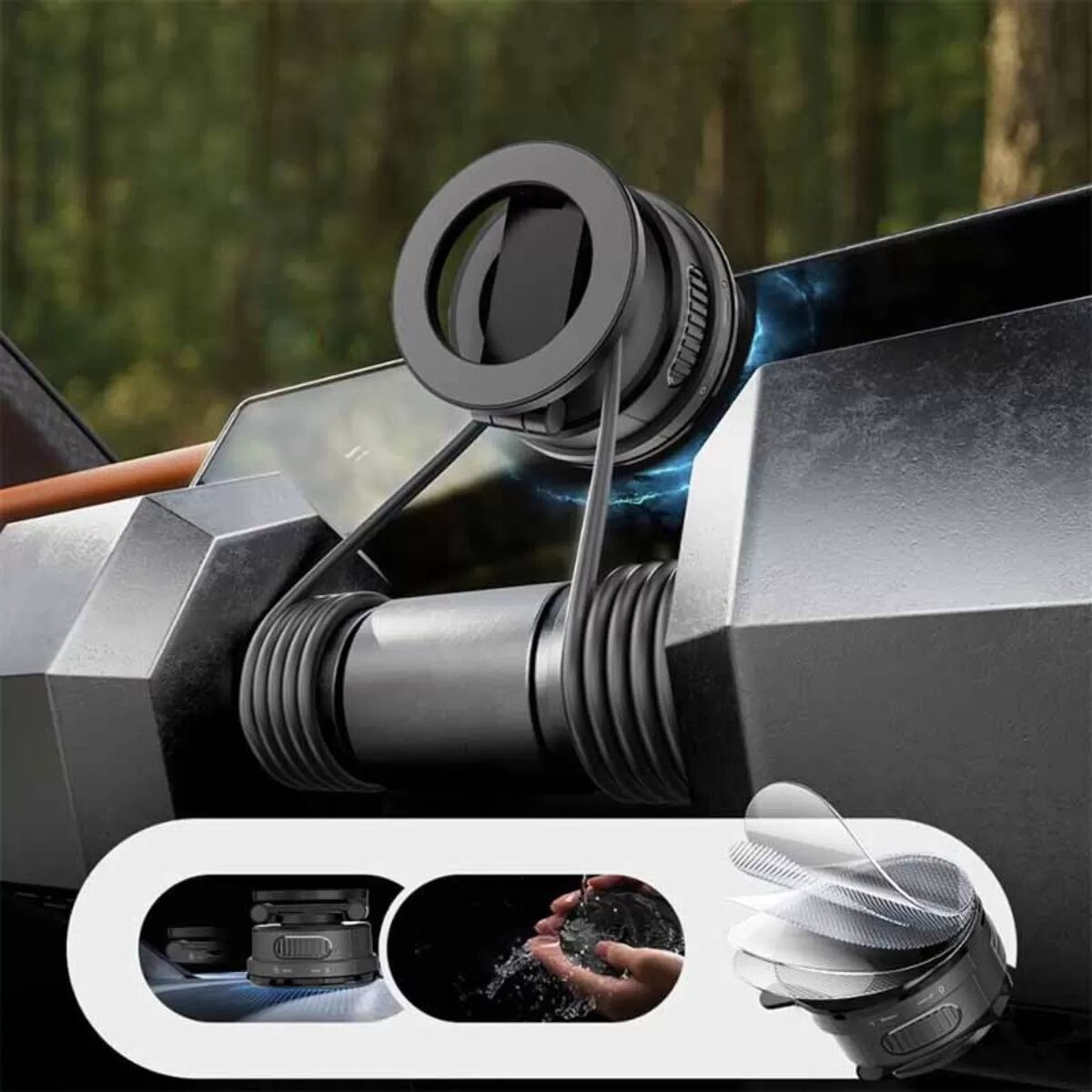 INF Support Téléphone Voiture Magnétique Noir avec Ventouse – Compatible avec iPhone & Android
