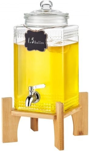Vevor Glazen Drankdispenser met Standaard en Roestvrijstalen Kraan, 5,7 Liter, Transparant