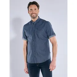 engbers Herren Kurzarm-Hemd strukturiert Blau regular uni Button Down - L