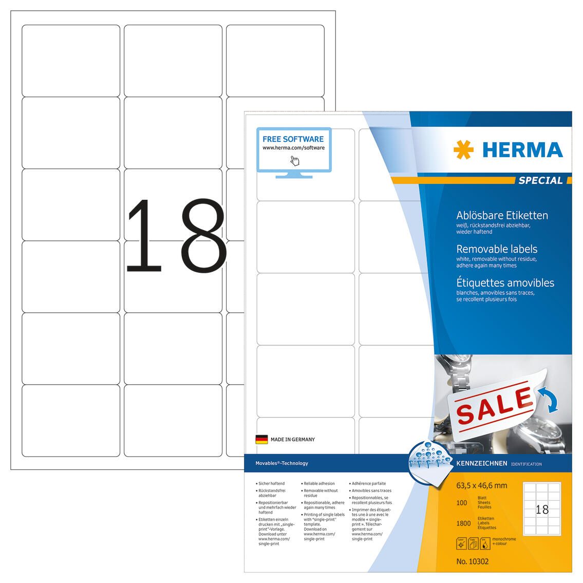 HERMA SPECIAL Etiketten weiß 63,5 x 46,6 mm 10302