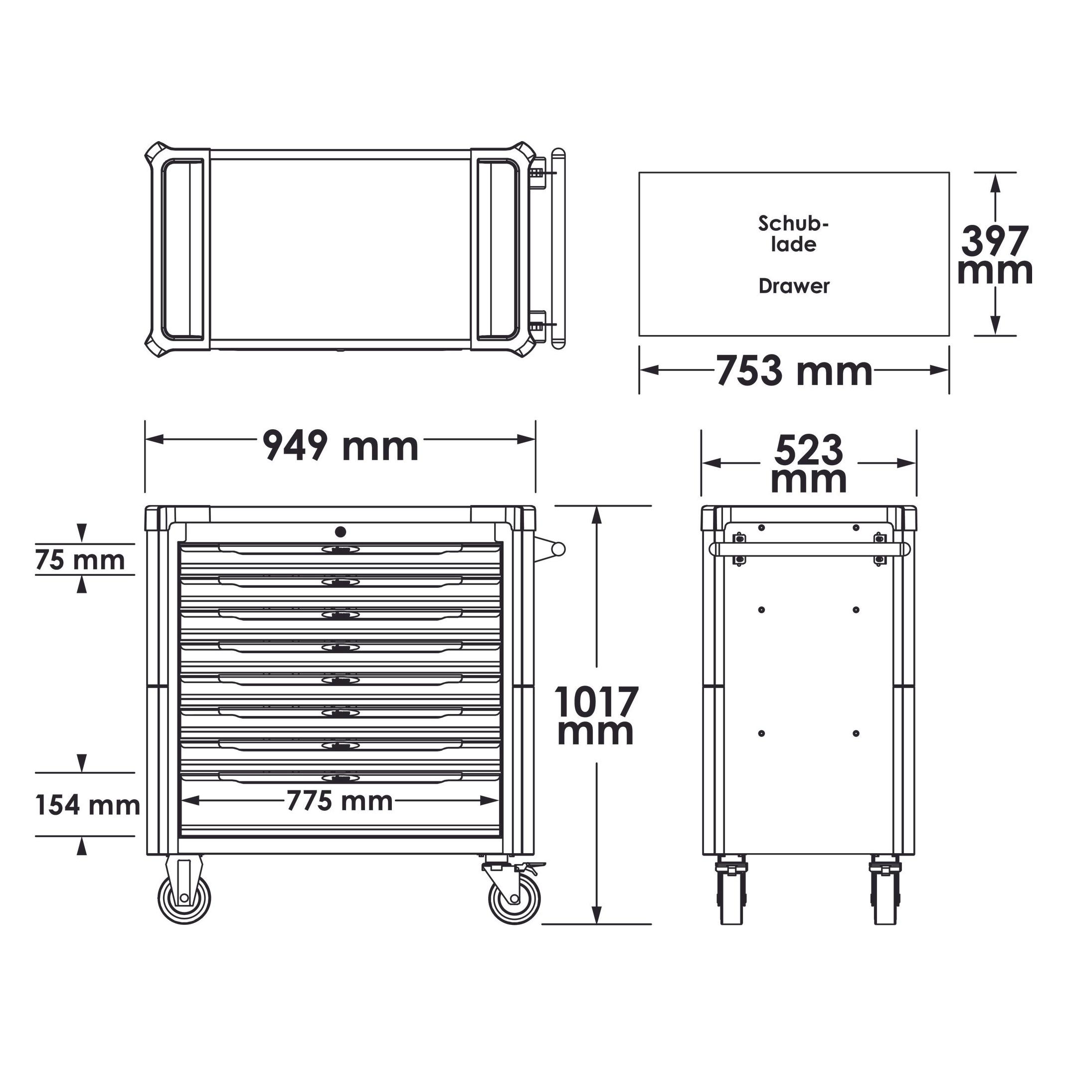 Vigor Werkstattwagen Series XXL Edelstahl-Arbeitsplatte mit Sortiment V4481/416 416-teilig ... (416x) (V4481/416)
