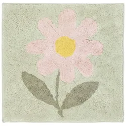 DUSCHVORLEGER Blume 50/50 cm, grün-rosa, 100 % Baumwolle